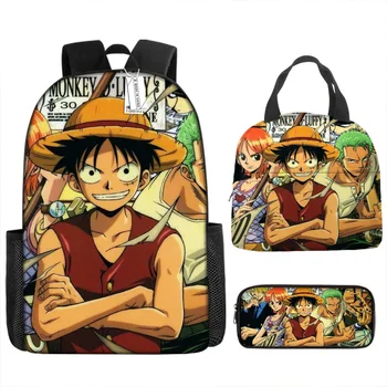 2023 Yeni 3D Moda Trendi Anime Tek Parça Karikatür okul çantası Öğrencileri Yeni okul çantası Seti Sırt Çantası + Sırt Çantası + Öğle Yemeği Çantası