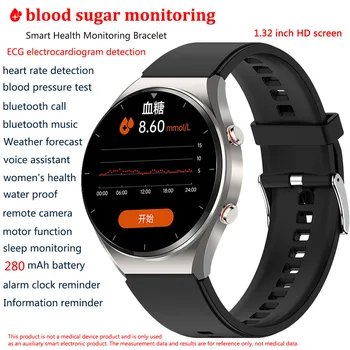 2023 Yeni Kan Şekeri Monitörü Sağlık akıllı saat Erkekler EKG+PPG Kan Basıncı Ölçümü Spor smartwatch Bayanlar Android IOS İçin