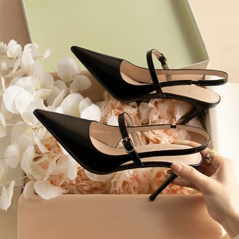 2023 yeni mizaç çıplak ince topuk Baotou boş sandalet kadın yüksek topuklu beyaz rugan ayakkabı 4549
