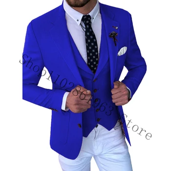 2023 Yeni Moda Erkek Takım Elbise Çentikli Yaka İki Düğme 3 Adet Erkek Düğün Takımları Damat Tuexdos Blazer + Yelek + Pantolon Kostüm Homme