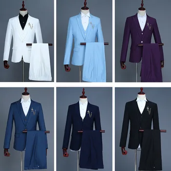 2023 Yeni Moda Erkekler Rahat Butik İş Slim Fit Düğün Performans Takım Elbise Üç Parçalı Set Blazers Ceket Pantolon Yelek