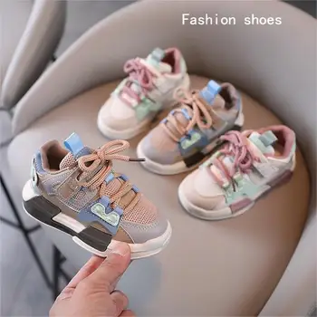2023 Yeni Çocuk Taze Örgü ayakkabı Pembe Kızlar Sneakers Bahar Moda Çocuk Ayakkabı Gri Erkek Rahat düz Topuk ayakkabı Öğrenci Yürümeye Başlayan