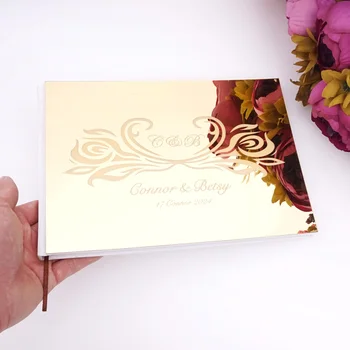 25 * 18cm Kişiselleştirilmiş Romantik Çiçek Tasarım Akrilik Ayna Kapağı Düğün Ziyaretçi Defteri doğum günü hediyesi Özel İsimler Kontrol kitap