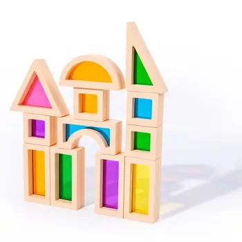 25 Adet Yapı Taşları Ahşap Gökkuşağı Blokları Montessori Oyuncaklar Renk Şekli Öğrenme Ebeveyn Çocuk Oyunu için