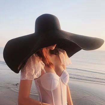 25cm Geniş Ağızlı Hasır Şapkalar Kadınlar İçin Yaz Açık Seyahat Katlanabilir Büyük Boy plaj şapkası Kadın Sahil UV Koruma güneş şapkaları