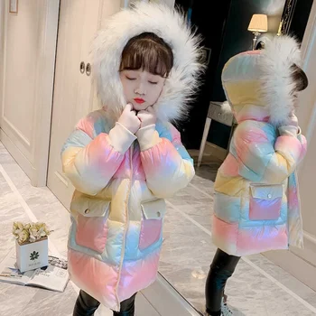 3-12Y Kış Çocuk Mont Çocuk Kız Ceketler Moda Kalın Uzun Palto Kız kapüşonlu ceket Snowsuit Genç Çocuk Palto Parkas