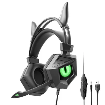 3.5 mm USB Kablolu Kontrollü Kulaklık Ejderha Gözler Aydınlık Oyun Sevimli Kedi Kulak Headworn Bilgisayar mikrofonlu kulaklık PC Laptop İçin