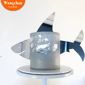 3 adet / torba Akrilik Köpekbalığı Mutlu Doğum Günü Pastası Topper Karikatür Bebek Duş Çocuk Çocuk Doğum Günü Partisi Malzemeleri Köpekbalığı Kek Toppers
