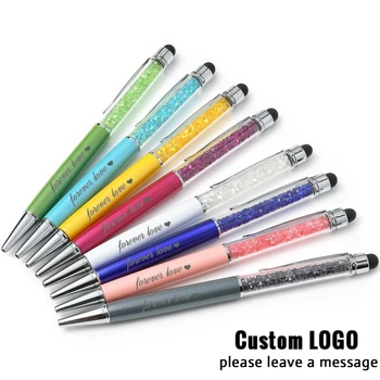 30 Adet Metalik Kristal Kalemler Ücretsiz özel logolu kalem El Yazısı Kapasite Elmas Dokunmatik Ekran Metal Tükenmez kalem Ofis Tedarik