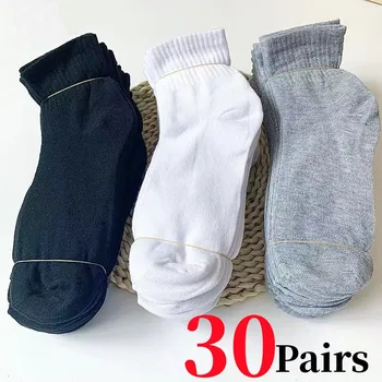 30 Çift / grup erkek Çorapları Orta Tüp iş çorabı Yüksek Kaliteli Polyester Pamuk Nefes Yumuşak İnce Çorap Düz Renk Orta Çorap
