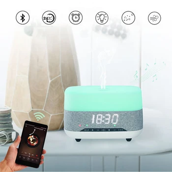 300ML Bluetooth uçucu yağ AROMA YAYICI Ultrasonik Akıllı Hava Nemlendirici ile Hoparlör Zaman ekran alarmı Saat Serin Maker