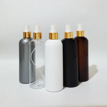 300ml Boş Sprey Pompası Plastik Kaplar Cilt Bakımı İçin Kişisel Bakım Beyaz Siyah Şişe Altın Alüminyum Püskürtücü Parfüm