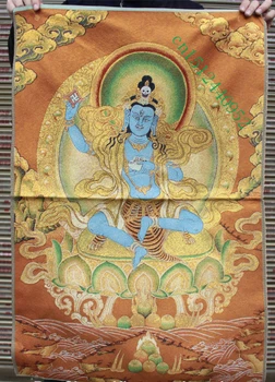 36 inç Tibet İpek nakış Yeşil Tara aydınlanma Tanrıça Thangka Resimleri Duvar