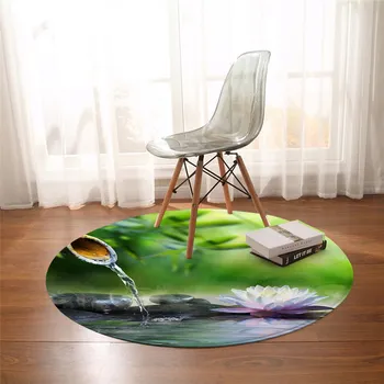 3D Baskı Yuvarlak Halı Yatak Odası için Zen Bahçe Yumuşak Zemin Mat Çiçek Nilüfer Lotus oyun matı masaj taşı Halı
