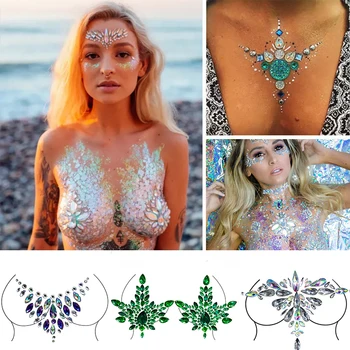 3D Seksi Yüz Gözler Göğüs Dövme Çıkartmalar Glitter Yüz Vücut Mücevherleri Dövme Etiket Festivali Parti Kendinden Yapışkanlı Taşlar Güzellik Etiket