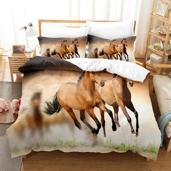 3DThe HorseBedding Setleri Yorgan yatak örtüsü seti Yastık Kılıfı İle e n e n e n e n e n e n e n e n e n e Tam Kraliçe Kral Örtüsü çarşaf