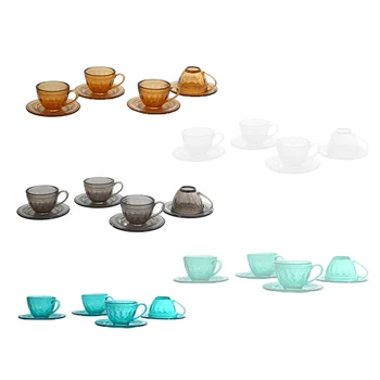 4 Takım 1: 12 Evcilik Minyatür Renkli çay bardağı Seti Çay Fincanı Tabağı Modeli Mobilya Dekor Oyuncak Bebek Evi Aksesuarları