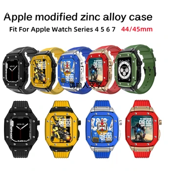 44 45mm Apple Watch Case Kayış Modifikasyon kiti Mod Çinko Alaşımlı Çerçeve Ve Silikon Kayış İwatch Serisi 4 5 6 7 SE Metal Kapak