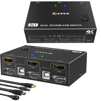 4k@60Hz Oyun anahtarı Çok fonksiyonlu Yerleştirme Tipi-c KVM switcher Splitter Adaptörü 2 Limanlar DP + HDMI KVM Swift Çift Ekran USB HUB