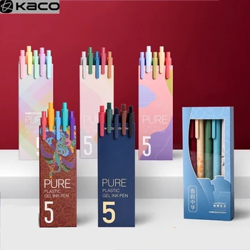 5 adet / paket Youpin KACO İşareti Kalem Renkli 0.5 mm Kalem renkli mürekkep Tükenmez kalem KACOGREEN Dayanıklı İmza Kalem ABS Plastik Pürüzsüz Mürekkep