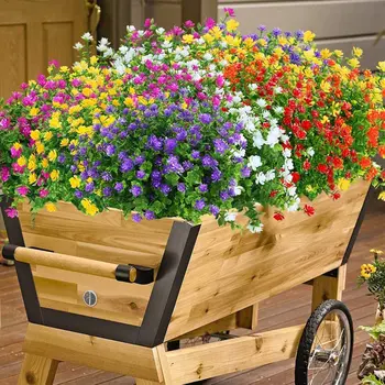 5 ADET yapay çiçekler Dış Dekorasyon için Bahar Yaz Dekorasyon UV Dayanıklı Plastik Yeşillik Çalılar ev bahçe dekoru
