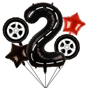 5 ADET Yarış Arabası Balonlar Tekerlek Lastik Balonlar Erkek 2st Doğum Günü Partisi Süslemeleri Folyo Mylar Araba Yarışı Tema Parti Malzemeleri