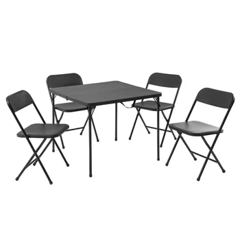 5 Parça Reçine Kart Masa ve Dört Sandalye Seti, Siyah