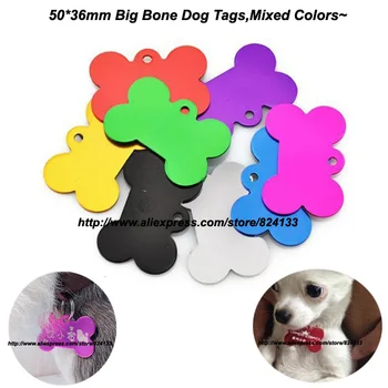 50 * 36mm (200 adet/grup)Büyük Kemik Şekilli Pet köpek künyeleri, Karışık Renkler Alüminyum Kımlık köpek künyeleri, Ücretsiz Kargo