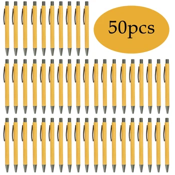 50 Adet / grup bambu tükenmez kalem Promosyon Hediye Pürüzsüz Yazma Hediye Doğa Geri Dönüşüm Premium Tükenmez kalemler