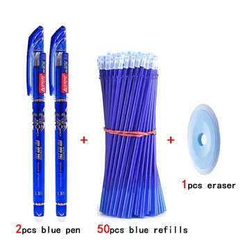 50 Adet / takım Silinebilir Jel Kalemler Mavi Kalemler Çubuklar 0.5 mm mürekkep Yedekler Tükenmez Kalem Yıkanabilir Kolu Kırtasiye Ofis Okul Malzemeleri