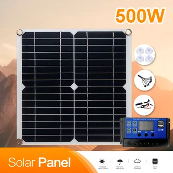 500W Güneş Panelleri Ücretsiz Kargo Güneş Enerjisi Jeneratörleri 12V 2 USB / 18V DC Açık Taşınabilir Su Geçirmez Fotovoltaik Şarj Plakası