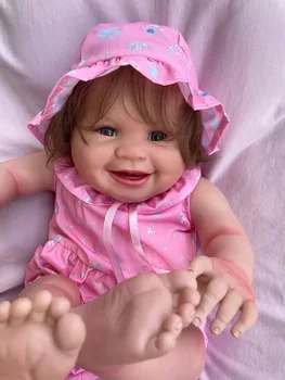 55CM Bitmiş Yeniden Doğmuş Bebek Bebek Juliana El Yapımı Köklü Kahverengi Saç Yumuşak Dokunuşlu Sevimli Bebek 3D Boyalı Cilt Görünür Damarlar