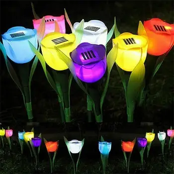 6 adet Led Lale Çiçek Işıklar Açık Güneş Enerjili Ip54 Su Geçirmez Renkli Lamba Bahçe Patio Yard İçin