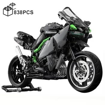 838 ADET Karbon Fiber MOC Kawasaki H2r Motosiklet Yapı Taşları Hızlı Motosiklet Araç Monte Tuğla Oyuncak Arkadaş için Hediye erkek