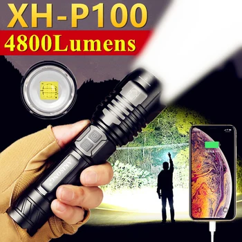 9 Çekirdekli XHP100 en güçlü LED el feneri taşınabilir XHP90/P70 Torch USB şarj zumlanabilir taktik ışık 26650 pil kamp İçin