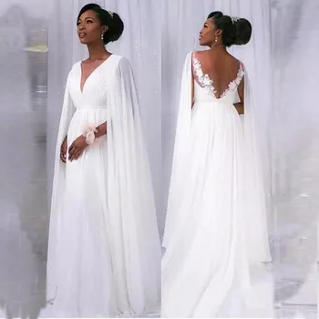A-Line Basit Hamile düğün elbisesi 2022 Yeni Varış Derin V Yaka Aplike Pelerin Plaj düğün elbisesi Boho Vestido De Novia