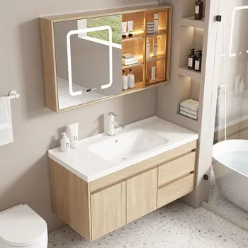 Ahşap renk banyo dolabı kombinasyonu banyo katı ahşap lavabo dolabı modern minimalist lavabo lavabo lavabo