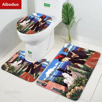 Aiboduo 3 adet / takım Kaymaz Anime Küçük Cadı kiki Tuvalet kapak seti Banyo Halısı Yarasa Mat Ev Dekorasyon Kontur Halı