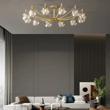 AiPaiTe Basit bakır LED kristal oturma odası avize yuvarlak altın / siyah altın modern yemek odası yatak odası ışık