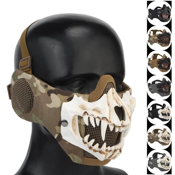 Airsoft Yarım Yüz Maskesi Avcılık çelik ızgara Maskesi kulak koruyucu Taktik Koruyucu Maske CS Oyunu BB Paintball Çekim