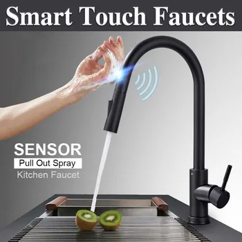 Akıllı Dokunmatik Mutfak Musluklar Vinç Sensörü Mutfak Su Dokunun Evye Mikser Döndür Dokunmatik Musluk Sensörü Mikser Sıcak ve soğuk Su Tapices
