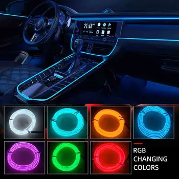 Araba iç aydınlatma dekoratif lamba şeritleri atmosfer lamba soğuk ışık dekoratif pano konsolu araba LED ortam ışıkları 2 / 5M