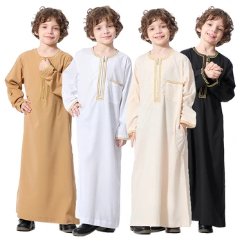 Artı Boyutu Müslüman Arap Erkek Elbise Çocuklar Abaya Kaftan Namaz İslam Giyim Müslüman Uzun Kollu Thobe Orta Doğu Genç Giysileri