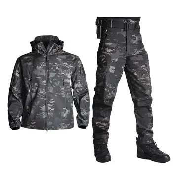 Askeri Fırtına Ceket Taktik Ceketler + Pantolon Erkek Polar Ceket Ordu Rüzgar Geçirmez Camo Avcılık Takım Elbise Rüzgarlık