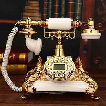 Avrupa Tarzı Telefon Sabit Ev Klasik Eski Moda Kablolu Telefon FSK / DTMF Sistemi, Arayan KİMLİĞİ, Beyaz Altın telefono