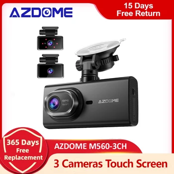 AZDOME M560 - 3CH 3 Kanal Çizgi Kam 4” IPS Dokunmatik Ekran Dahili 128GB eMMC Depolama WıFı Dashcam GPS Kamera Araç için