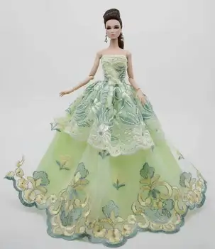 Açık Yeşil Çiçek Prenses Elbiseler barbie bebek Kıyafetler Giysileri Kapalı Omuz Dantel Düğün Parti Kıyafeti 1/6 Oyun Evi Aksesuarı