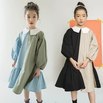 Bahar Genç Kız Elbise İki Renk Patchwork Çocuk Pamuk Elbise Bebek Prenses Elbise Toddler Ruffles Elbise,#3796