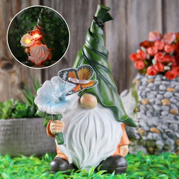 Bahçe Gnome Heykeli Reçine Holding Sihirli Top ve Kelebek Güneş led ışık Bahçe Veranda Çim Sundurma Bahçe Gnome Heykeli JS22