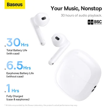 Baseus WX5 Gerçek Kablosuz Kulaklık Bluetooth 5.3 Düşük Gecikme TWS Kulaklık 4-Mic ENC Çağrı Kulaklık Ses ayarı